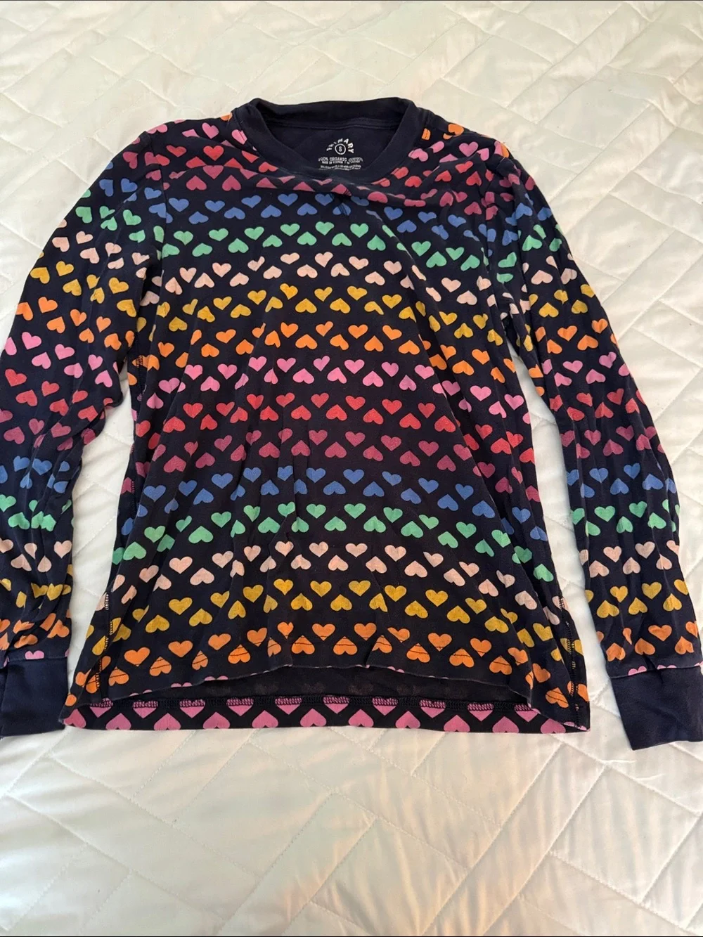 Girls and Women’s Long Sleeve Rainbow Heart Pajamas - Navy